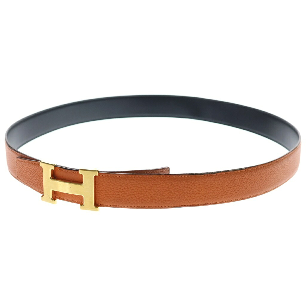 HERMES(エルメス) 大きさ:95 Hバックル コンスタンス ゴールド金具 リバーシブルレザーベルト ゴールド/オレンジ色/黒いこと A目じるし【中古】【度合いB】【色つやゴールド】【オンライン押さえる商いもの】