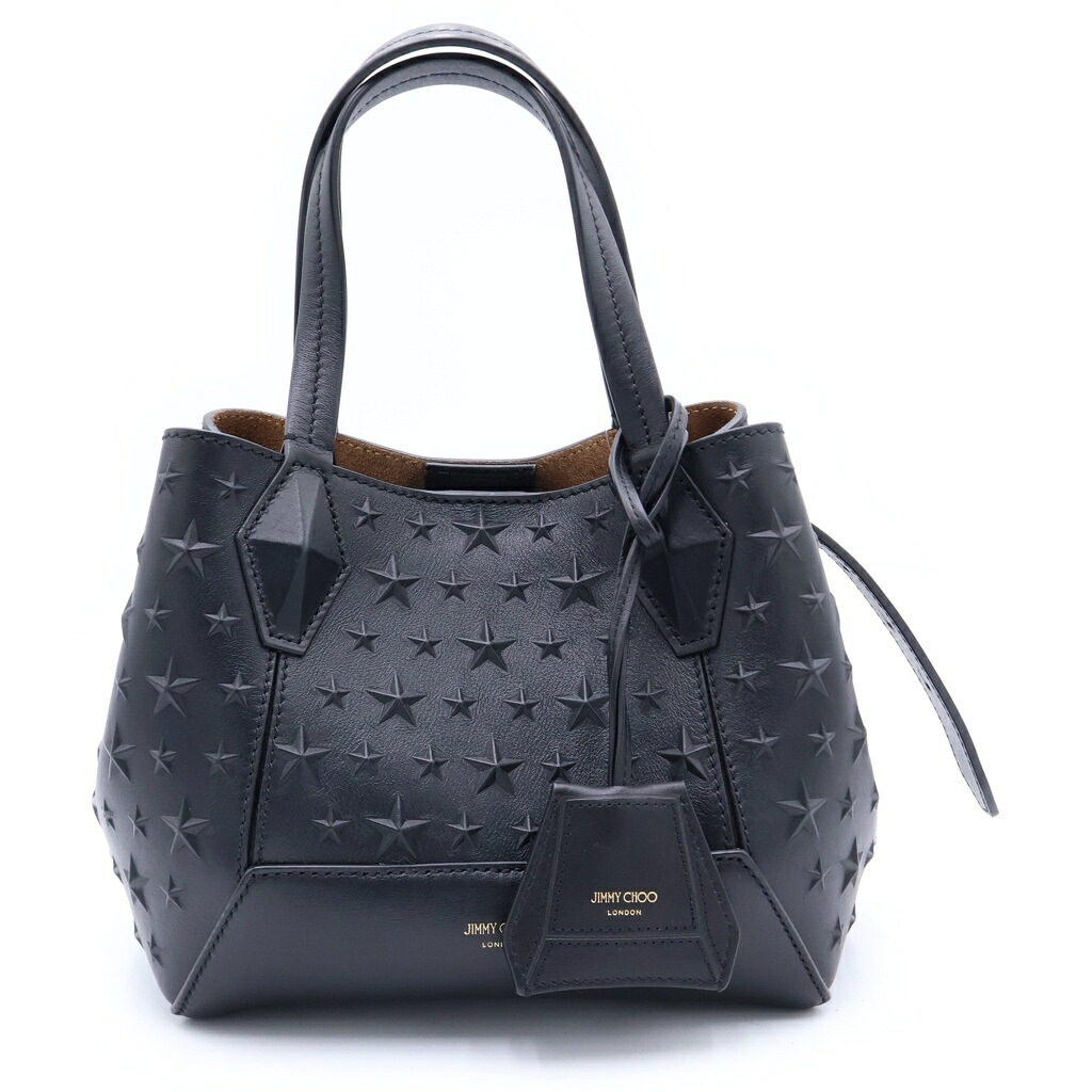 JIMMY CHOO(ジミーチュウ) 金剛石 トート スモール スターエンボス なめし革 2WAY 御手々 ショルダーバッグ ゴールド金具 黒いこと【中古】【座標軸A】【色つや黒いこと】【オンライン押さえる商いもの】
