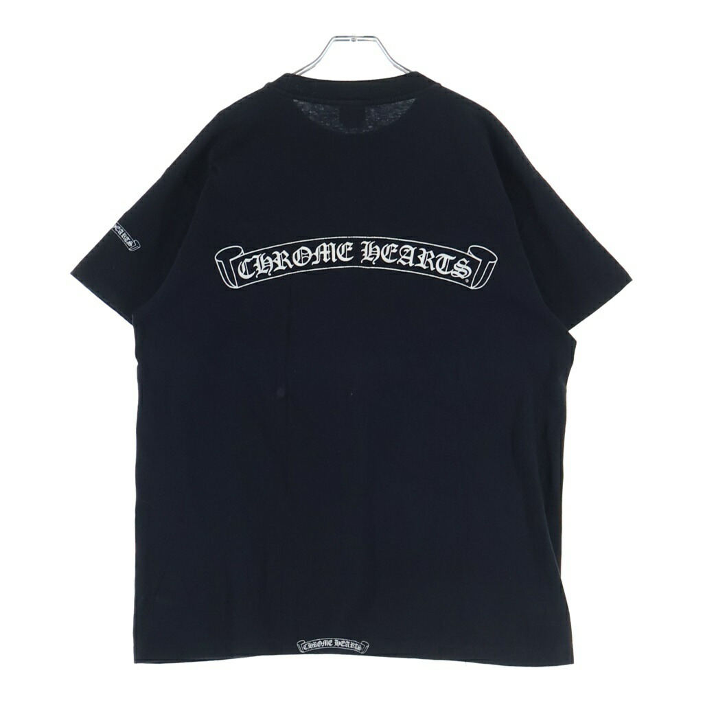CHROME HEARTS(クロムハーツ) 大きさ:L OLD S/S TEE 年寄りの のど首ロゴタイプ バックスクロールラベルプリント 半袖ティーシャツカットソー【中古】【度合いB】【色つや黒いこと】【取りまわしバス発着場OneStyle原宿店】