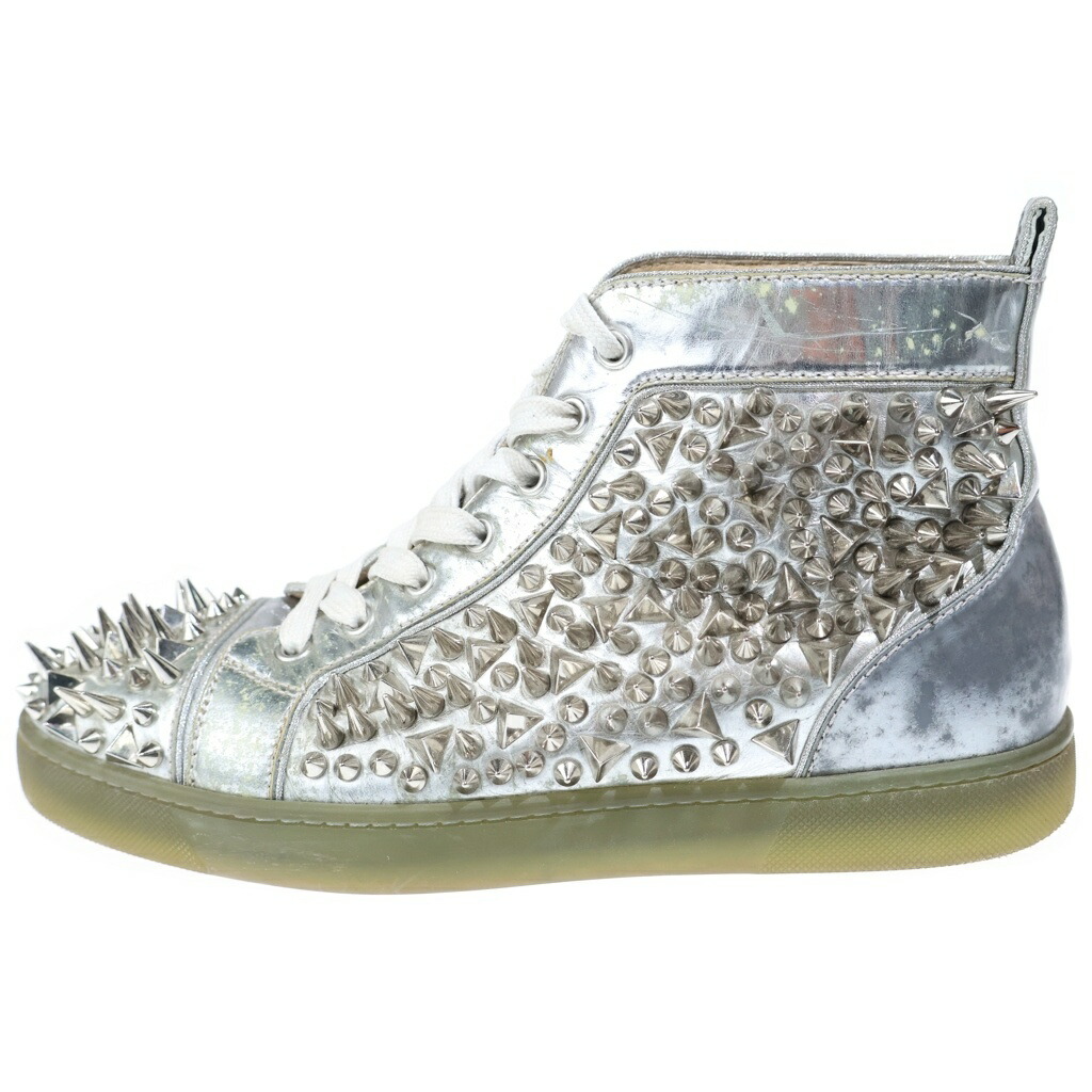 CHRISTIAN LOUBOUTIN(クリスチャンルブタン) 大きさ:40 1/2 爪爪 スタッズ 専売特許 ハイカットスニーカー しろがね色【中古】【座標軸B】【色合いしろがね色】【オンライン制限事項商いもの】
