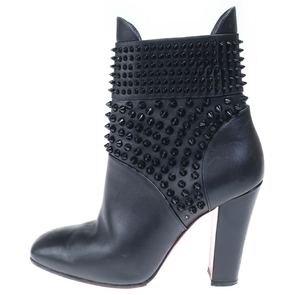 CHRISTIAN LOUBOUTIN(クリスチャンルブタン) 大きさ:36 スパイクスタッズ なめし革 サイドジップ 踵 遊撃手ブーツ 黒いこと レディース【中古】【度合いB】【色つや黒いこと】【オンライン押さえる商いもの】