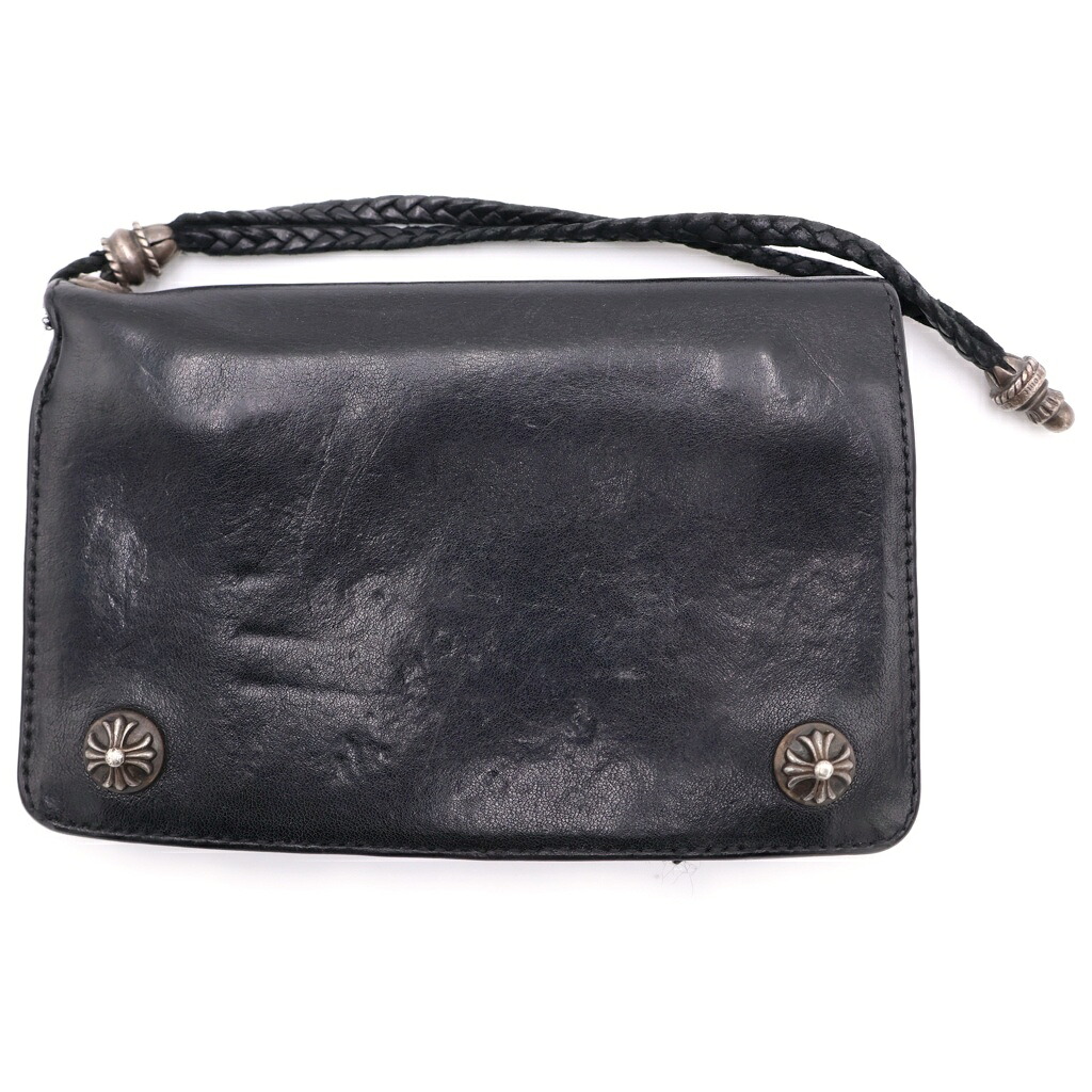 CHROME HEARTS(クロムハーツ) 2ZIP STRAP 2ジップストラップ 同盟罷工さあ美付クロスボールボタン レザーウォレット 札入れ 黒いこと【中古】【座標軸B】【色合い黒いこと】【取りまわしバス発着場原宿】
