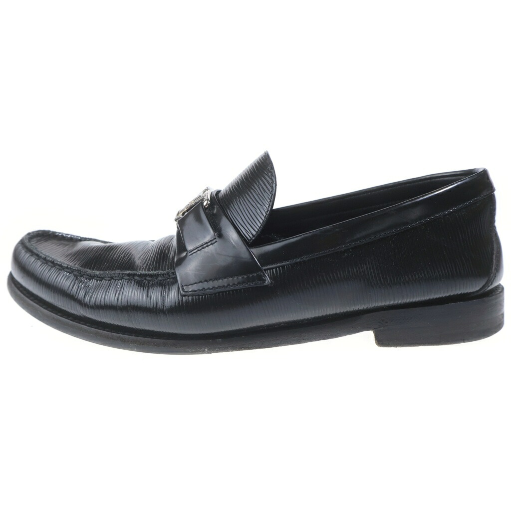 LOUIS VUITTON(ルイヴィトン) 大きさ:8 LV MAJOR LOAFERS FA0212 LVロゴタイプ しろがね色金具 置き目毛革 黒いこと【中古】【度合いB】【色つや黒いこと】【取りまわしバス発着場新宿】