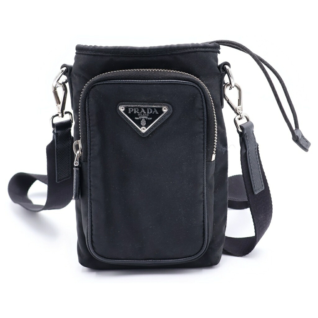PRADA(プラダ) Re-Nylon ３角形ロゴタイプ スマートフォンケース ミニ御徒面子 ショルダーバッグ 黒いこと 2ZH155【中古】【度合いB】【色つや黒いこと】【取りまわしバス発着場BRING有楽町マルイ店】