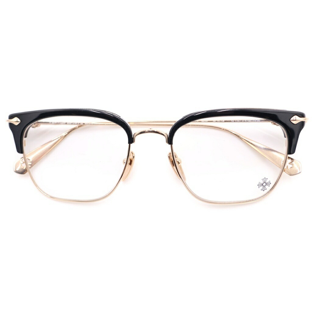 CHROME HEARTS(クロムハーツ) 大きさ:54□19-148 SLUNTRADICTION 二分の一リム メガネ アイウェア 黒いこと/ゴールド【中古】【度合いB】【色つや黒いこと】【取りまわしバス発着場OneStyle推進器通い路店】