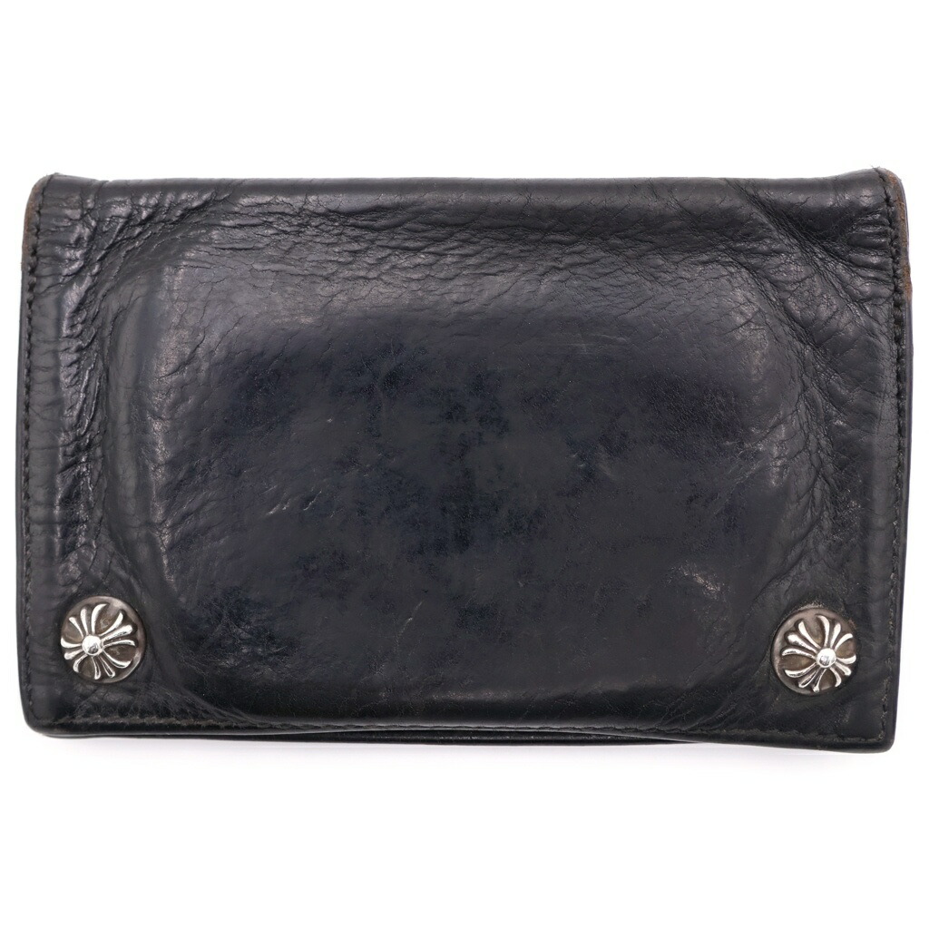 CHROME HEARTS(クロムハーツ) CHクロスボールボタンレザーウォレット札入れ【中古】【座標軸B】【色合い黒いこと】【取りまわしバス発着場原宿】