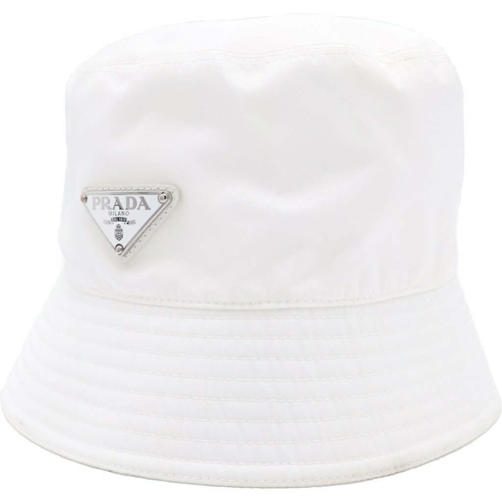 PRADA(プラダ) 大きさ:M 1HC137 ３角形ロゴタイプ一皿 井戸釣瓶かぶり笠 白いこと リナイロン M【中古】【度合いB】【色つやカーキ】【取りまわしバス発着場BRING仙台店】
