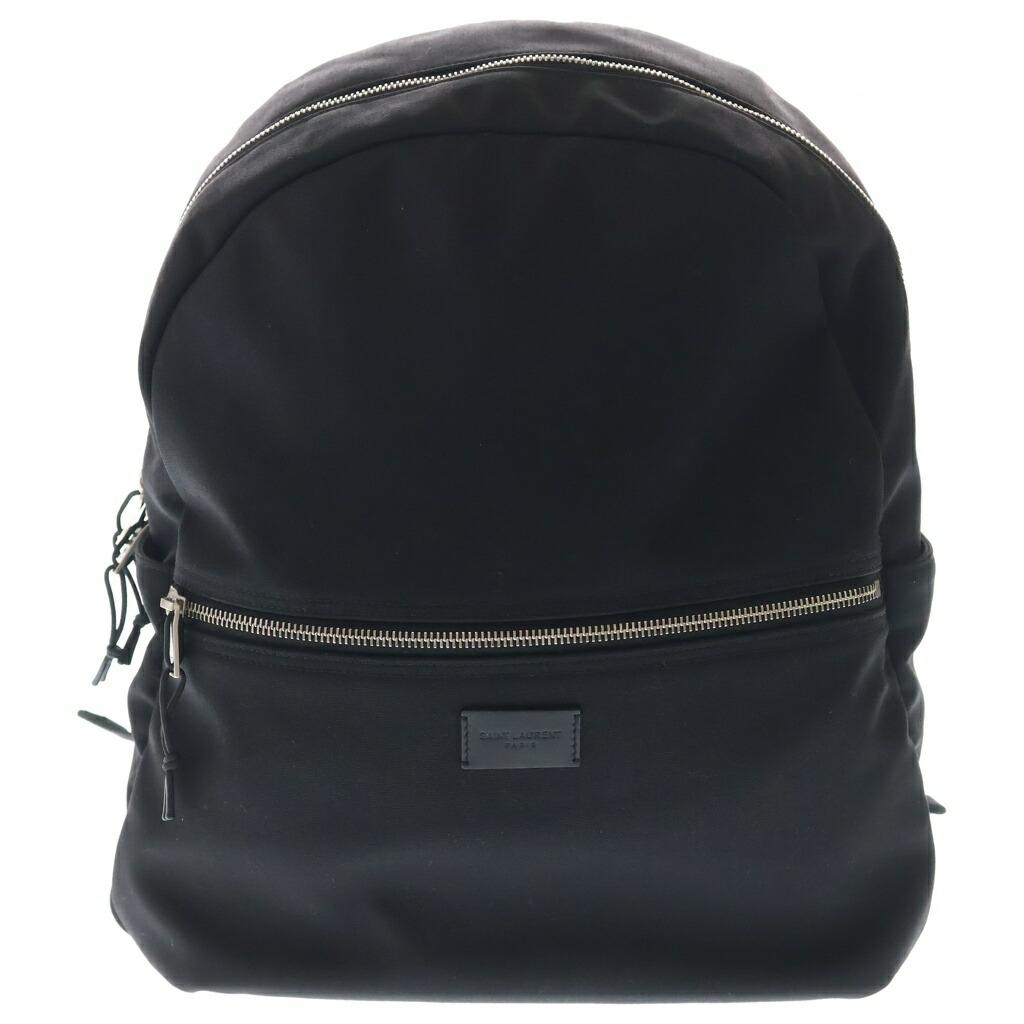 SAINT LAURENT PARIS(サンローランパリ) ヌックス 帆布 なめし革 うしろ側容器に並べる 背嚢 しろがね色金具 黒いこと【中古】【度合いA】【色つや黒いこと】【取りまわしバス発着場新宿】