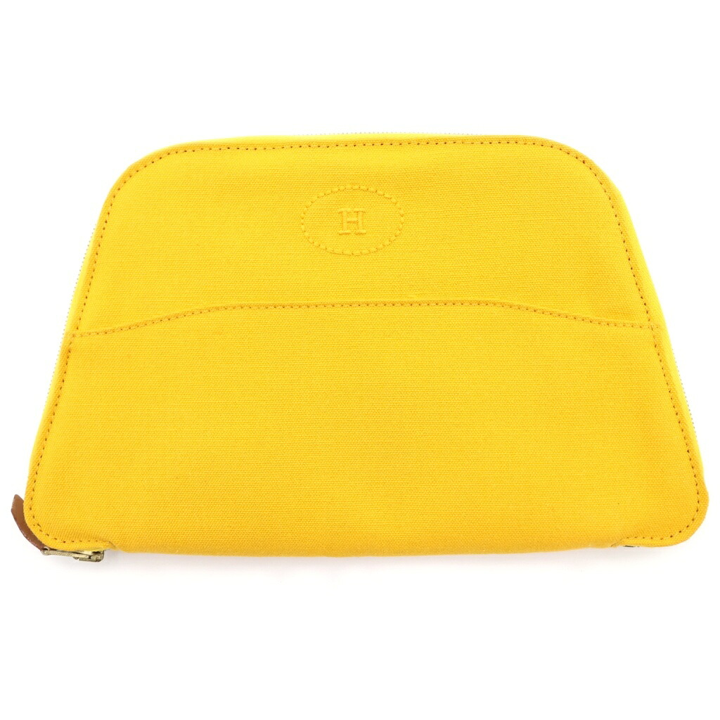 HERMES(エルメス) ボリードポーチ グルーミングセット 帆布 ジョーヌ ハサミ 毛抜き 黄色/しろがね色【中古】【座標軸B】【色合い黄色】【オンライン制限事項商いもの】