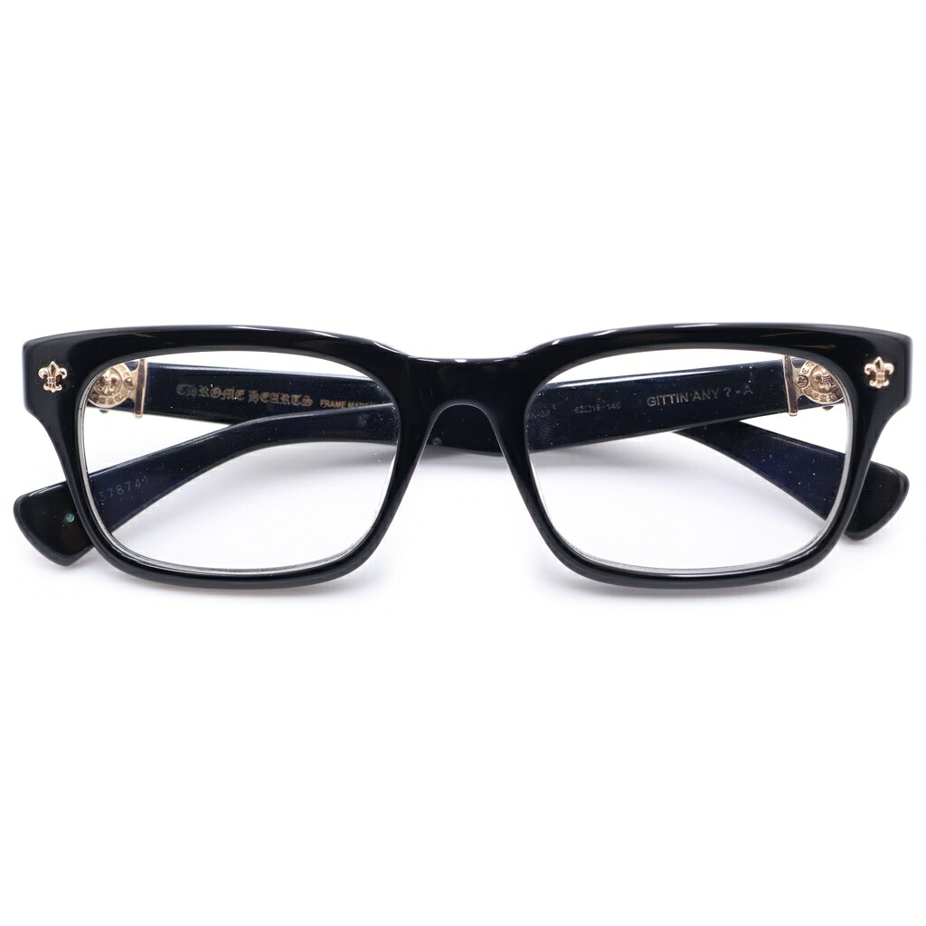 CHROME HEARTS(クロムハーツ) 大きさ:52□19-145 GITTIN ANY？-A BSフレアテンプル ウェリントン 黒眼鏡 眼鏡 アイウェア 黒いこと/ゴールド BK-GP 52□19-145【中古】【度合いB】【色つや黒いこと】【取りまわしバス発着場BRING WASTE_NOT】
