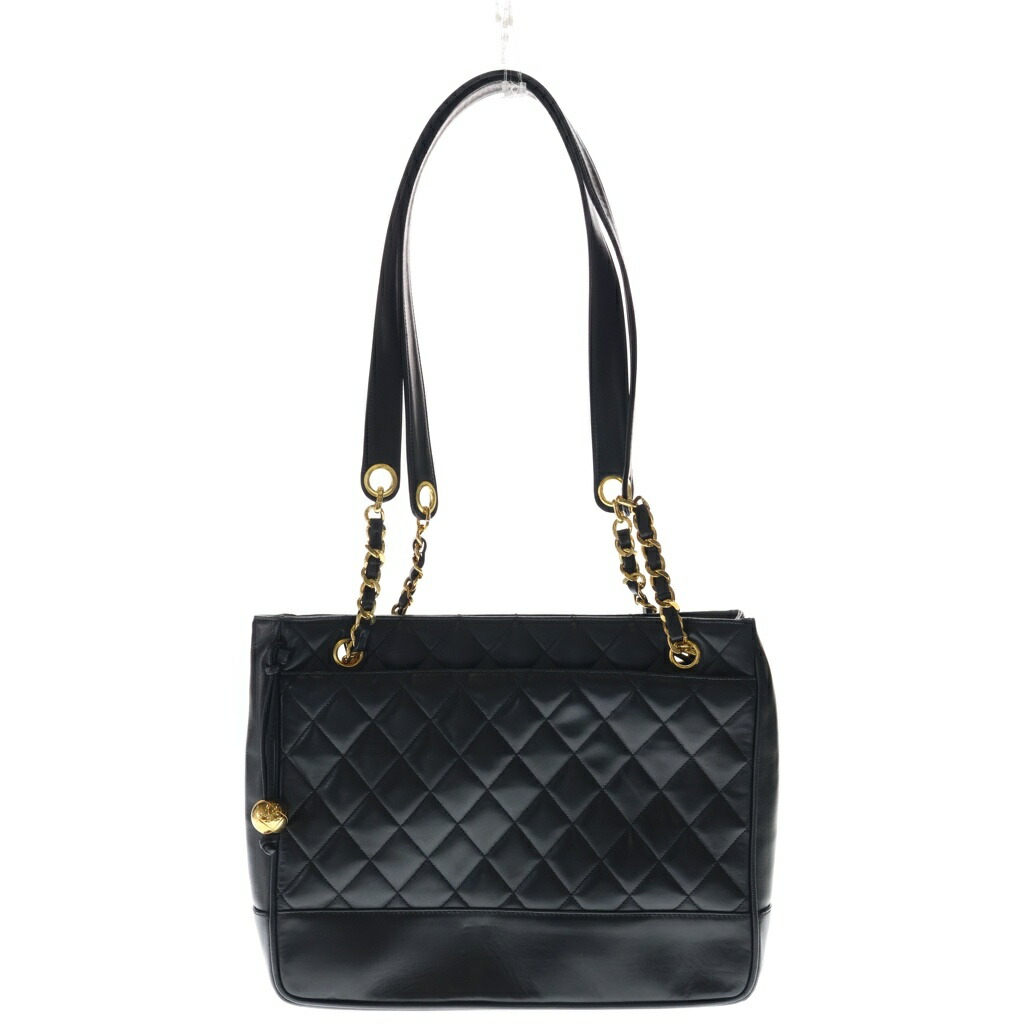 CHANEL(シャネル) マトラッセ 子ヒツジ人はだ なめし革 ココボール チェーン店 トートバッグ ゴールド金具 黒いこと 2番台【中古】【座標軸B】【色合い黒いこと】【取りまわしバス発着場BRING心斎橋店】