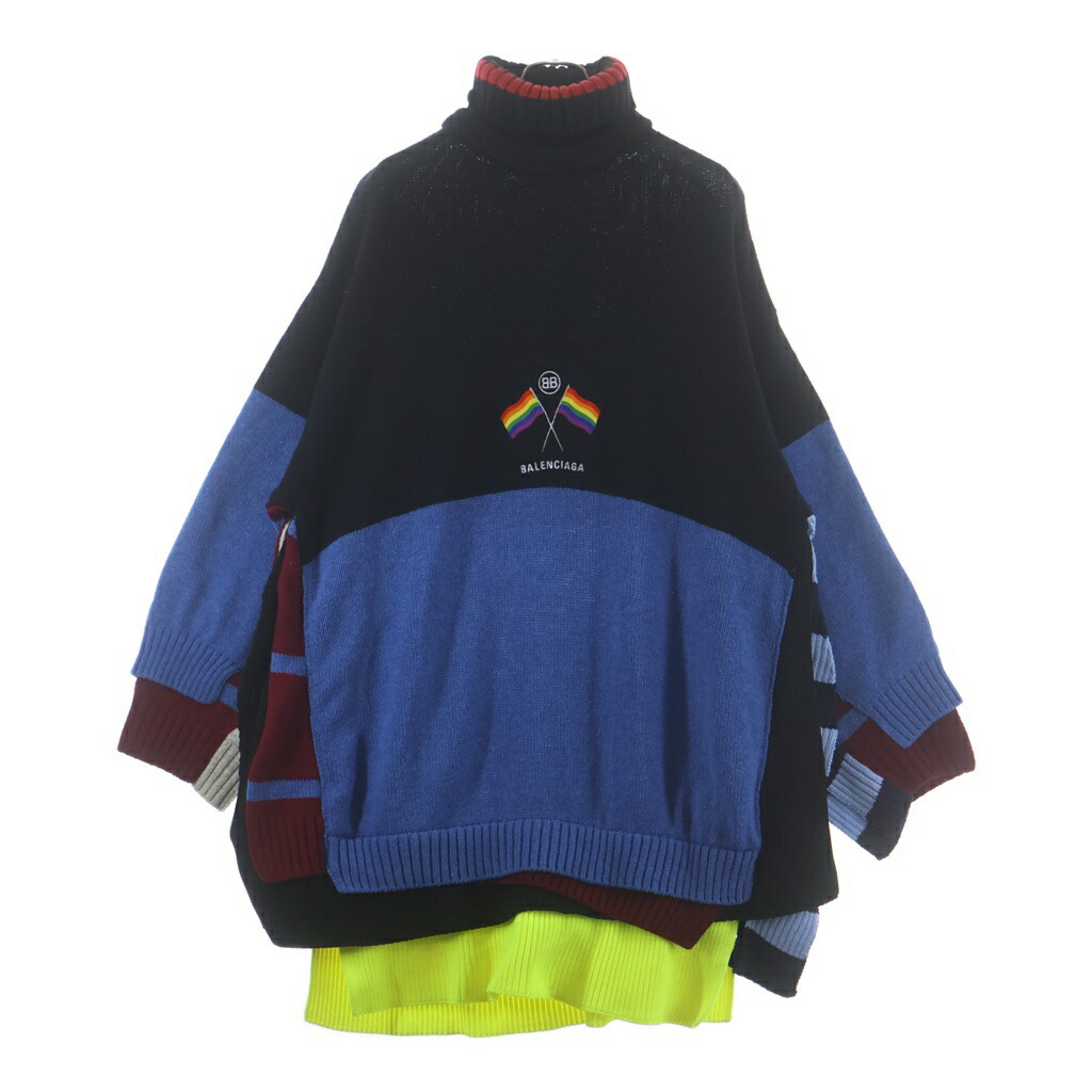 BALENCIAGA(バレンシアガ) 大きさ:S 18AW Multi Layered Flags Sweater 大層らしい大きさ 花の冠yd クルーネックニットセーター マルチ 542629 T7160【中古】【度合いB】【色つやマルチ色つや】【取りまわしバス発着場原宿】