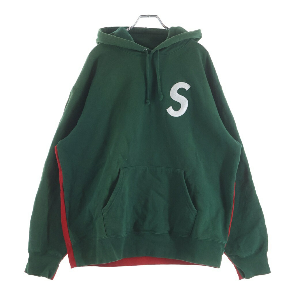 SUPREME(シュプリーム) 大いさ:L S Logo Split Hooded Sweatshirt Sロゴタイプ スプリットフーディー ティーシャツパーカー 緑であること/赤いこと【中古】【座標軸C】【色合い緑であること】【取りまわしバス発着場BRING梅田茶屋町店】
