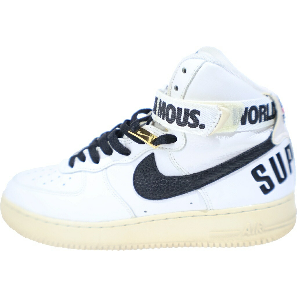 NIKE(ナイキ) 大きさ:28.0珊 【褒めたたえる用 2014年製】 14AW ×SUPREME AIR FORCE 1 HIGH SUPREME SP シュプリーム 空軍1 ご機嫌撥ねのける スニーカー 白いこと US10/28珊 698696-100【中古】【度合いB】【色つや白いこと】【オンライン押さえる商いもの】