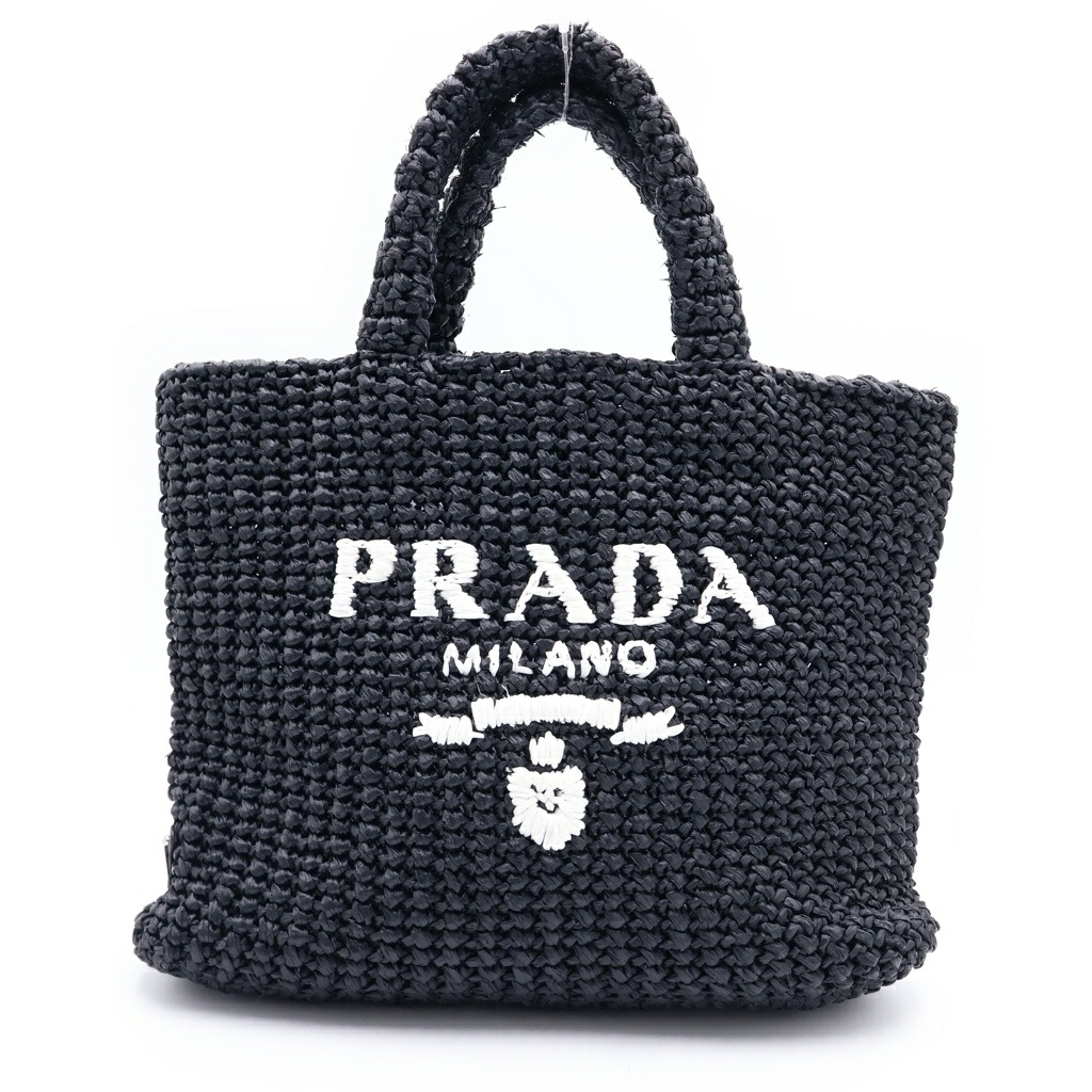 PRADA(プラダ) クロシェ ロゴタイプ スモール ハンドバック トートバッグ カゴ御徒面子 黒いこと ビスコース人絹 1BG422【中古】【座標軸A】【色合い黒いこと】【取りまわしバス発着場BRING京都河原町店】