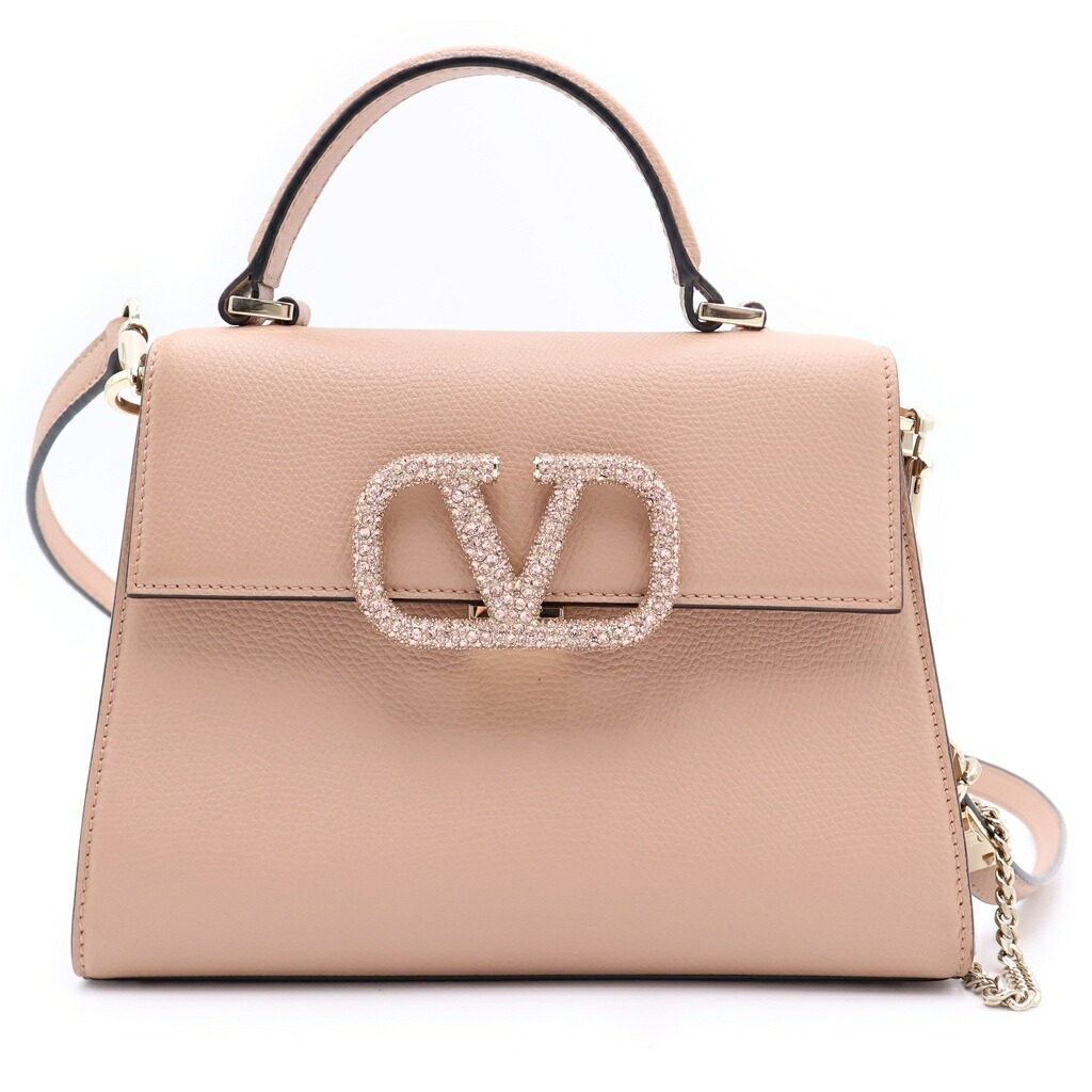 VALENTINO(ヴァレンティノ) 大いさ:- ガラバーニ Vスリング ジュエルエンブロイダリースモールハンドバッグ 2WAY御徒面子 ショルダーバッグ もの言う花サクラ色 なめし革 ゴールド金具【中古】【座標軸A】【色合いベージュ】【取りまわしバス発着場BRING心斎橋店】