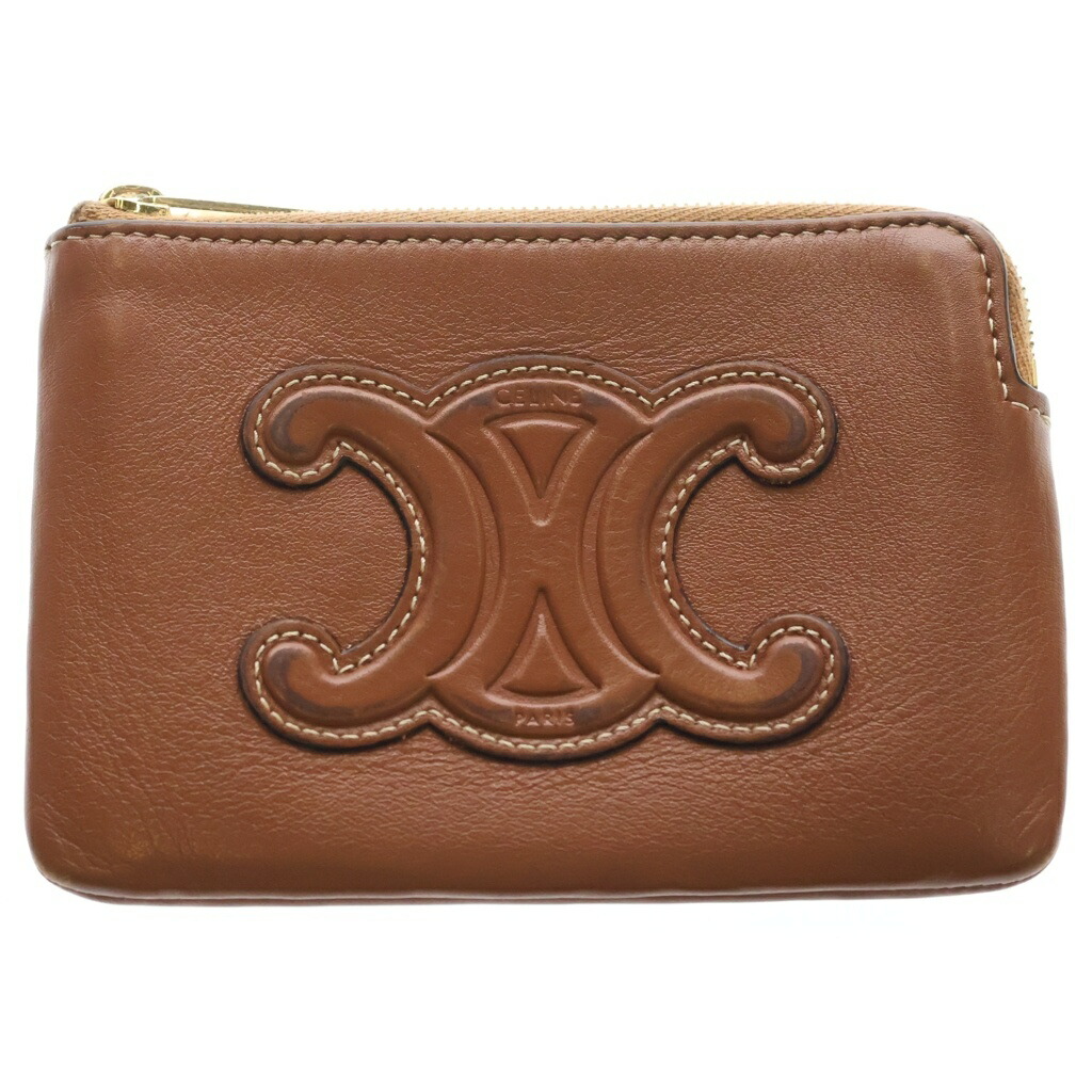 CELINE(セリーヌ) トリオンフロゴ ゴールド金具 カーフレザー ミニウオレット 赤銅色 10C663DR8.04LU【中古】【座標軸B】【色合い赤銅色】【オンライン制限事項商いもの】