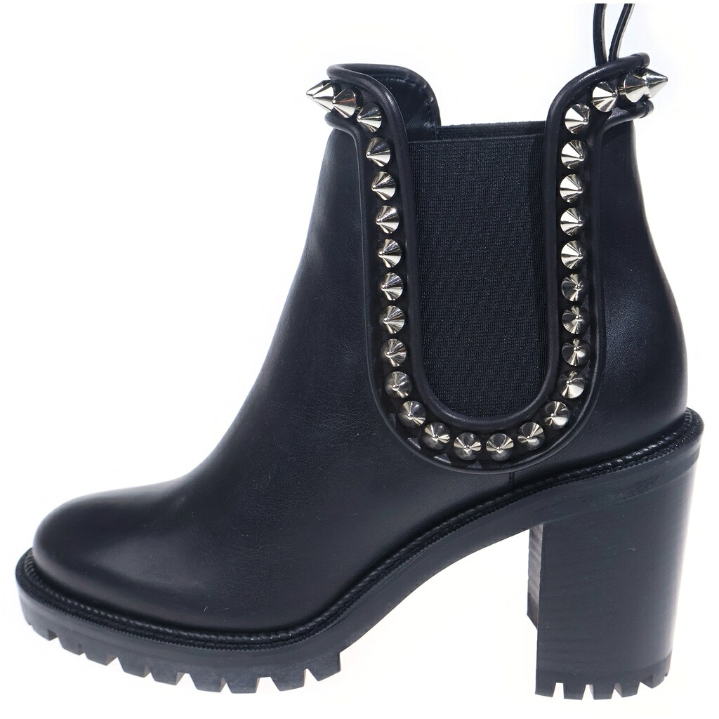 CHRISTIAN LOUBOUTIN(クリスチャンルブタン) 大いさ:37 スパイクスタッズ なめし革 傍えゴア 踵 遊撃手ブーツ シューズ 黒いこと レディース 3200669【中古】【座標軸A】【色合い黒いこと】【オンライン制限事項商いもの】