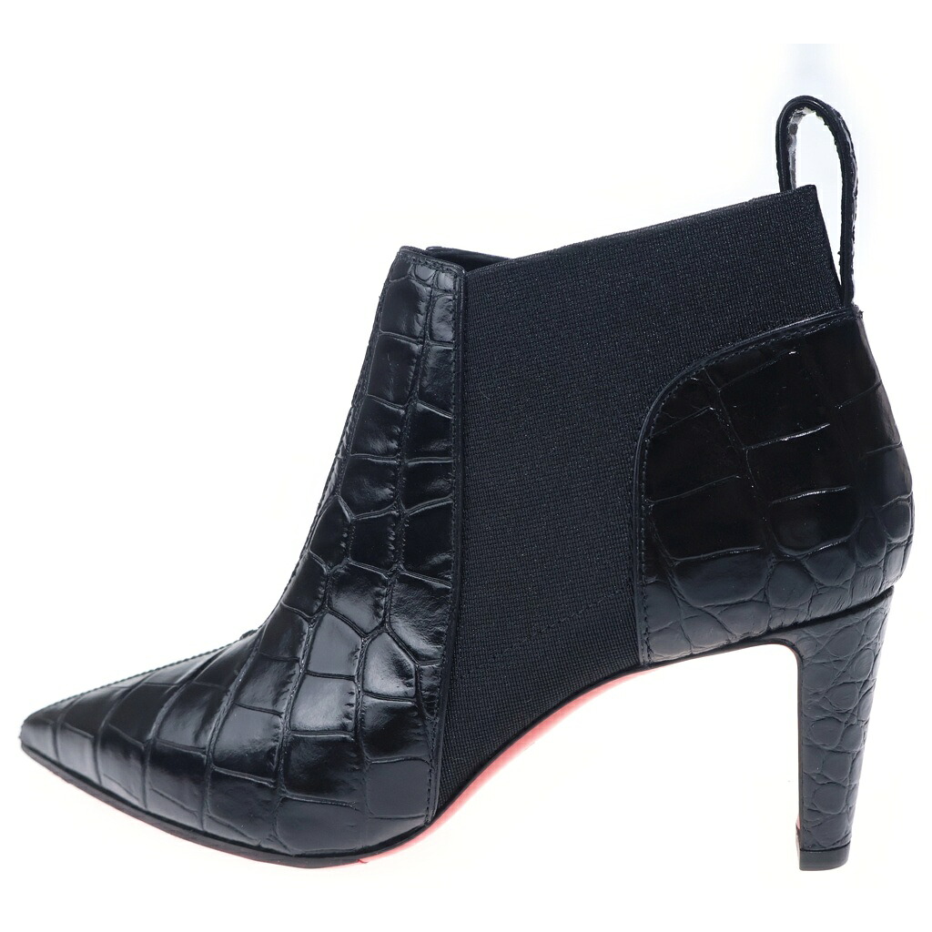 CHRISTIAN LOUBOUTIN(クリスチャンルブタン) 大きさ:37 クロコ型押し なめし革 踵 側面ゴア ポインテッドトゥ 遊撃手ブーツ シューズ 黒いこと レディース 3200337【中古】【度合いA】【色つや黒いこと】【オンライン押さえる商いもの】
