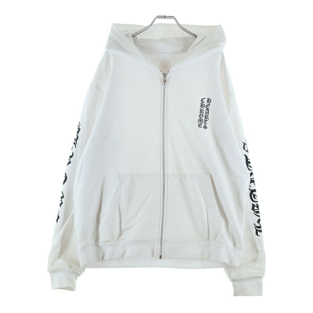 CHROME HEARTS(クロムハーツ) 大きさ:M Vertical Logo Zip Up Hoodie ヴァーティカルロゴ ジップアップパーカー フーディ 白いこと【中古】【度合いB】【色つや白いこと】【取りまわしバス発着場BRING札幌店】