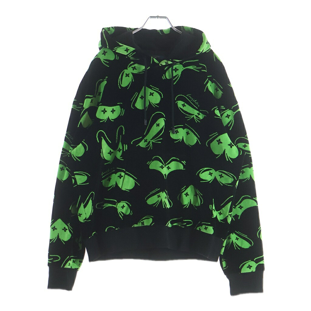 LOUIS VUITTON(ルイヴィトン) 大いさ:XL 22AW LVアイズ グラフィック 天鵞絨 天鵞絨 ティーシャツ スウェットパーカー フーディー 黒いこと/ライトグリーン#XL RM222 RC6 HNY88W【中古】【座標軸B】【色合い黒いこと】【取りまわしバス発着場原宿】