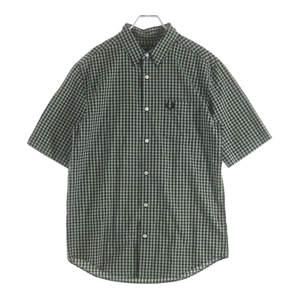 FRED PERRY(フレッドペリー) 大きさ:M Gingham Short Sleeve Shirt M2435 ギンガム読み合わせる 遊撃手捩り 半袖プルオーバー 緑であること【新古品/中古】【座標軸S】【色合い緑であること】【取りまわしバス発着場原宿】