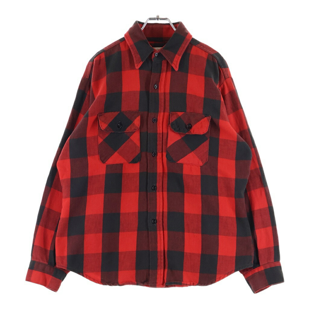 FIVE BROTHERS(ファイブブラザー) サイズ:16ーLー16 1/2 70-80S FLANNEL CHECK L/S SHIRT フランエル チェック 長袖チェック シャツ レッド/ブラック【中古】【程度B】【カラーレッド】【取扱店舗AWESOME高円寺店】｜ブランド買取・販売　BRING