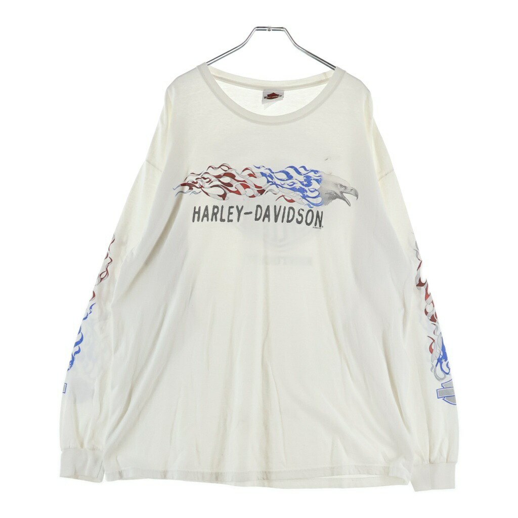 VINTAGE(ヴィンテージ) サイズ:XL 00S HARLEY DAVIDSON BOWLING GREEN KENTUCKY ハーレーダビッドソン アームプリント 両面プリント Tシャツ 長袖カットソー ホワイト【中古】【程度B】【カラーホワイト】【取扱店舗AWESOME原宿店】｜ブランド買取・販売　BRING