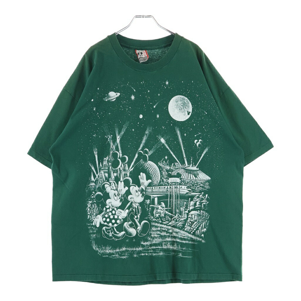 VINTAGE(ヴィンテージ) 大きさ:os 90S DISNEY MAGIC KINGDAM T-Shirts ウォルトディズニー マジックキングダム フロントプリントクルーネック半袖プルオーバー 緑であること【中古】【座標軸B】【色合い緑であること】【取りまわしバス発着場AWESOME原宿店】
