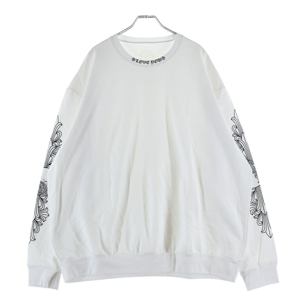 CHROME HEARTS(クロムハーツ) サイズ:XL LOVE YOU NECK LOGO ラブユー ネックロゴ 袖フローラルプリント クルーネックスウェット ホワイト【中古】【程度B】【カラーホワイト】【取扱店舗BRINGアメリカ村店】|ブランド買取・販売 BRING