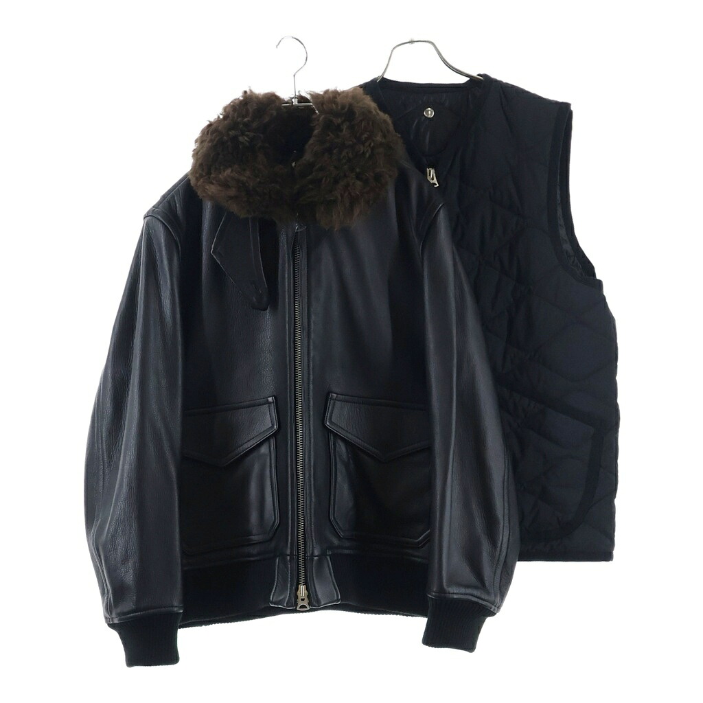 Sacai(サカイ) サイズ:3 25AW Leather Jacket 25-03879M-13 ムートンファーベストドッキングレザージャケット ブラック【中古】【程度A】【カラーブラック】【オンライン限定商品】|ブランド買取・販売 BRING