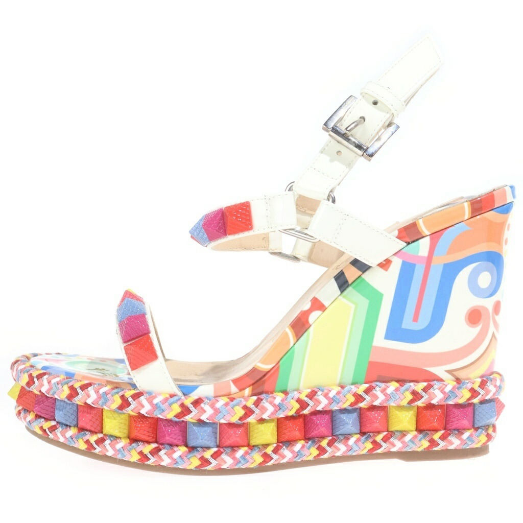 CHRISTIAN LOUBOUTIN(クリスチャンルブタン) 大きさ:36 PYRACLOU 110 PAT/PAT TIVOLI ピラクルーウェッジソールサンダル レディース マルチ 3210221【中古】【度合いB】【色つやマルチ色つや】【オンライン押さえる商いもの】
