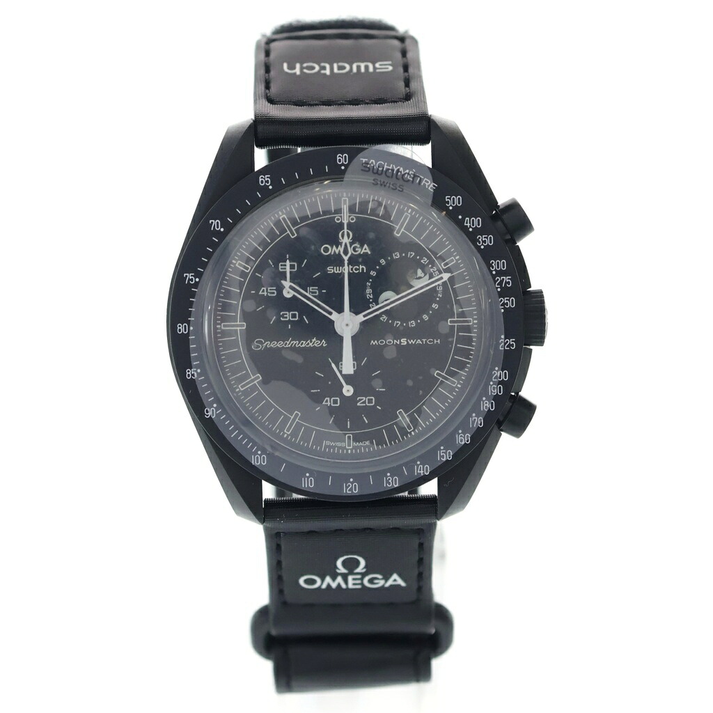 OMEGA(ゼロ) ×SWATCH Mission To The Moon SO33B700 スウォッチ バイオ陶芸 ミッショントゥザムーンフェイズ ニューお月さま クロノグラフ 石英 ウオッチ【新古品/中古】【度合いS】【色つや黒いこと】【取りまわしバス発着場BRING札幌店】
