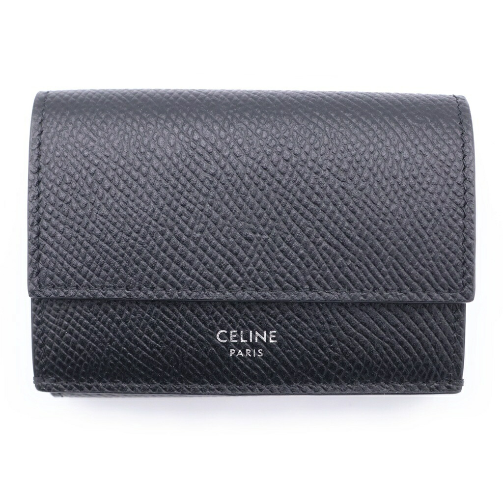 CELINE(セリーヌ) フォールデッド コンパクトウォレット 3つ折り紙入れ 黒いこと 10E603【中古】【座標軸A】【色つや黒いこと】【取りまわしバス発着場BRING札幌店】