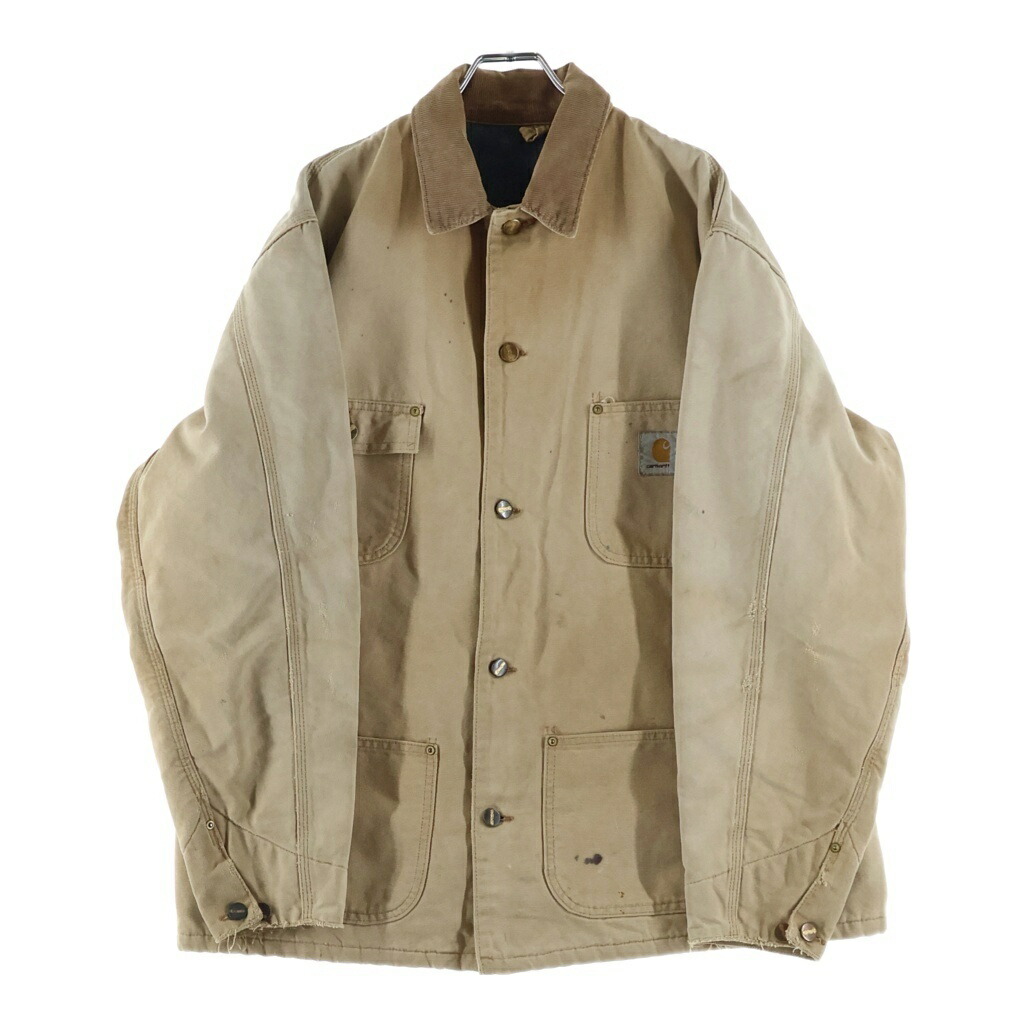 CARHARTT(鉄道車両ハート形) 向こう正面ロゴタイプ ミシガンチョアコート ベージュ【中古】【座標軸B】【色合いベージュ】【取りまわしバス発着場BRING THRIFT CLOSET あべの店】