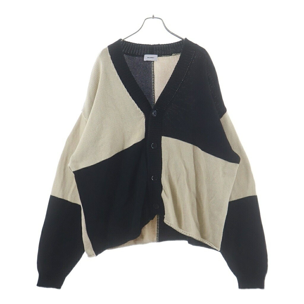 ASKYURSELF(アスクユアセルフ) 大きさ:XL CHUNKY CHECKRED KNIT CARDIGAN チャンキーチェックニット ジレー 黒いこと/ベージュ【中古】【座標軸B】【色合い黒いこと】【オンライン制限事項商いもの】