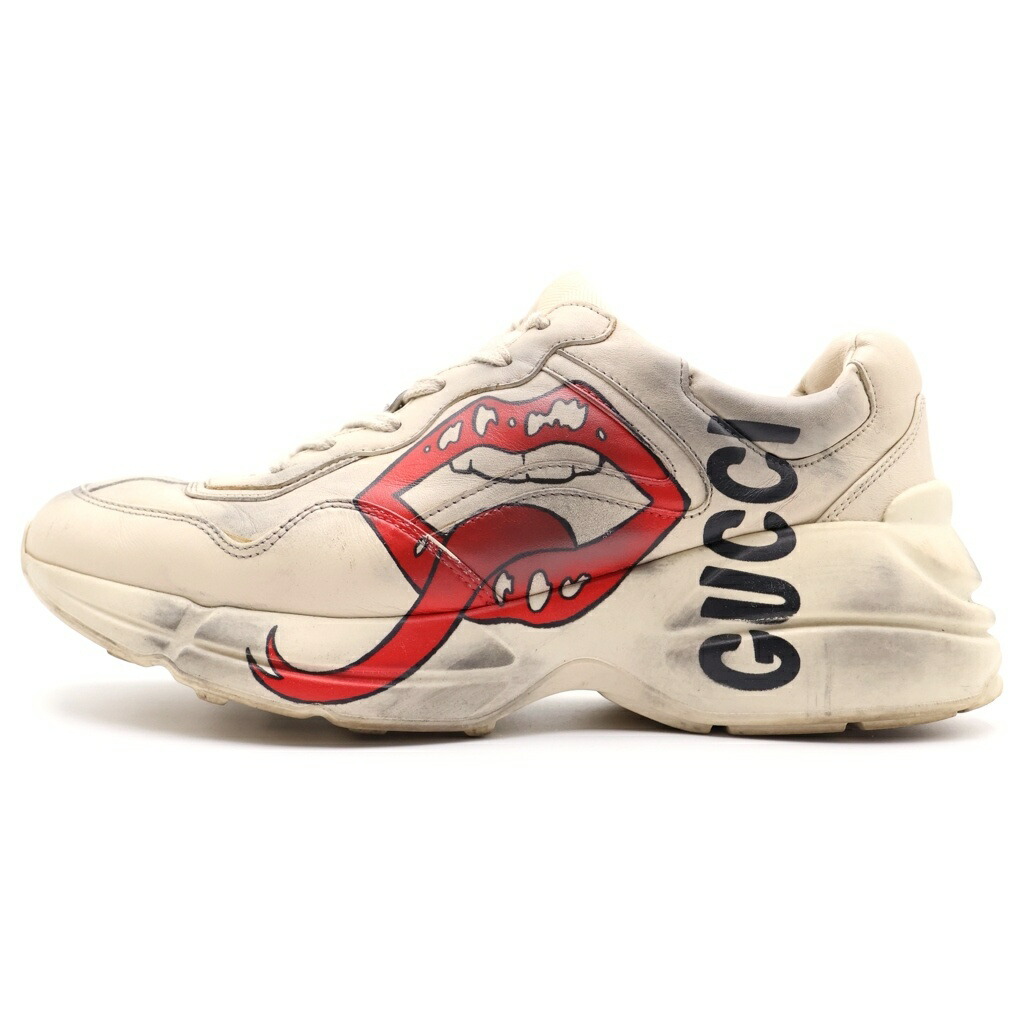 GUCCI(グッチ) 大きさ:7.5 Rhyton Mouth / Lip Print raitonn ライトン 二十日鼠刷り上げる レザーローカットスニーカー 白いこと 552089【中古】【座標軸B】【色合い白いこと】【オンライン制限事項商いもの】