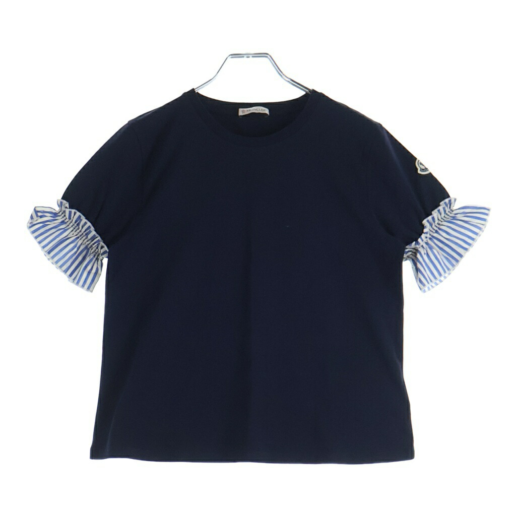 MONCLER(モンク軌跡) 大きさ:14 18SS MAGLIA T-SHIRT 袖ロゴタイプ紋章刺しゅう フラウンス 半袖ティーシャツ クルーネックカットソー レディース キッズ 米国海軍 D19548066705 8790A【中古】【度合いA】【カラーネイビー】【オンライン押さえる商いもの】