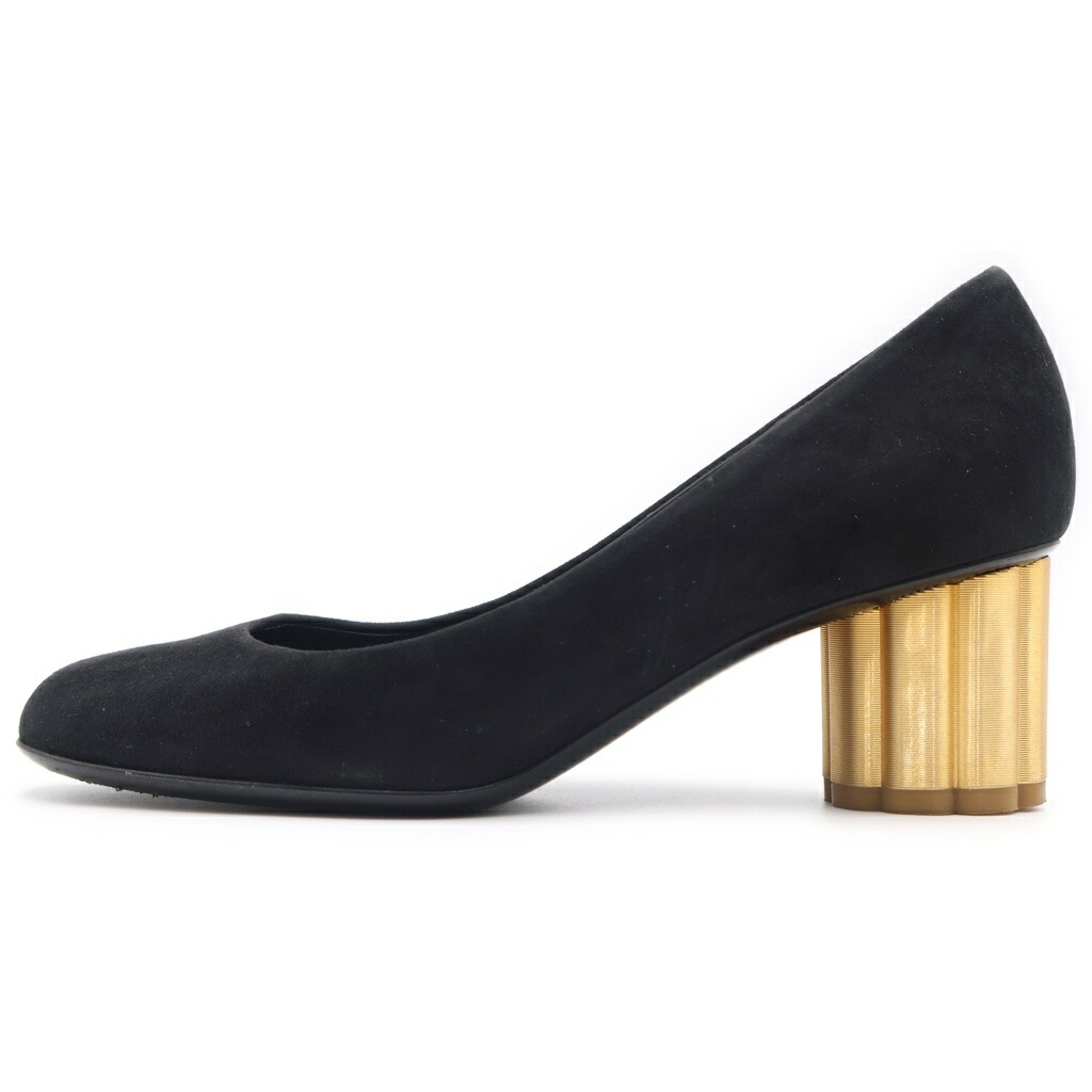 Salvatore Ferragamo(サルヴァトーレ フェラガモ) 大きさ:6 御花踵 スエードクロスなめし革 パンプス シューズ 黒いこと レディース【中古】【座標軸B】【色合い黒いこと】【オンライン制限事項商いもの】