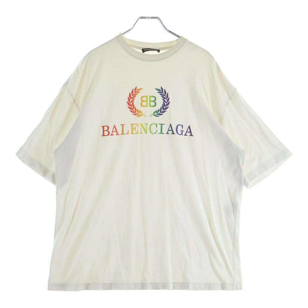 BALENCIAGA(バレンシアガ) 大きさ:S 虹霓ロゴタイプティーシャツ 白いこと 570805【中古】【度合いB】【色つや白いこと】【オンライン押さえる商いもの】