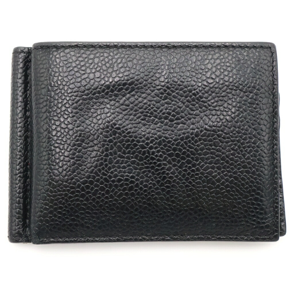 THOM BROWNE(トムブラウン) 二つ折り 先だつものゼムクリップ レザーカードケース 黒いこと【中古】【度合いB】【色つや黒いこと】【オンライン押さえる商いもの】