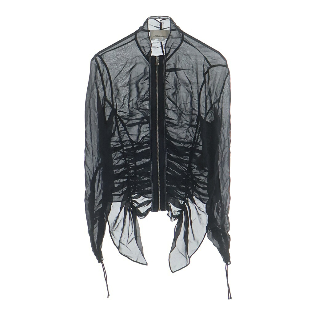 3.1 Phillip Lim(スリーワンフィリップリム) 大きさ:2 ギャザーひな形 地絹 ジップアップ シアー 上衣黒いこと レディース S172-2226CHF【中古】【度合いB】【色つや黒いこと】【オンライン押さえる商いもの】