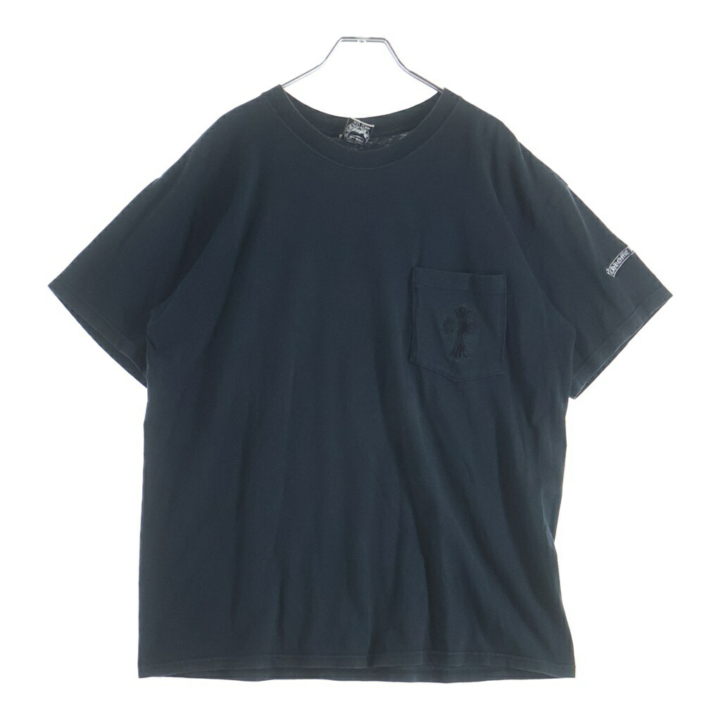 CHROME HEARTS(クロムハーツ) 大きさ:L OLD DBL CH CRS S/S Tee 年寄りの ダブルCHはりつけ台刺しゅう 胸隠し 労働者の一団のど首半袖ティーシャツカットソー 黒いこと【中古】【度合いB】【色つや黒いこと】【取りまわしバス発着場BRING札幌店】
