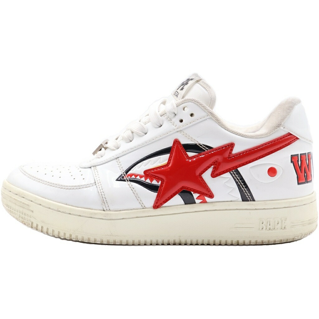 A BATHING APE(アベイシングエイプ) 大きさ:26.5 Bapesta Low M2 Shark Face ベイプスタ シャークフェイス ローカットスニーカー 白いこと/赤いこと 1H30191012【中古】【座標軸B】【色合い白いこと】【取りまわしバス発着場BRING THRIFT CLOSET あべの店】