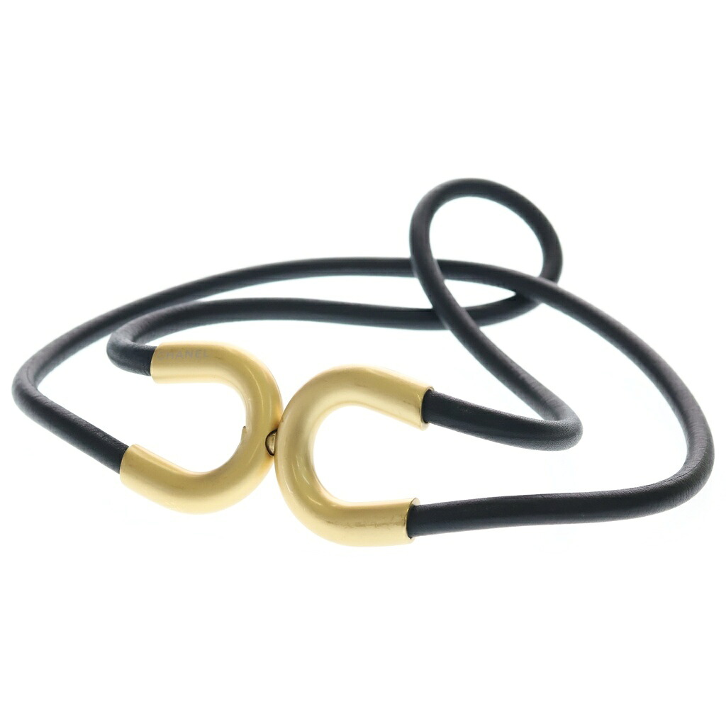 CHANEL(シャネル) ココマーク なめし革三尺帯 メッキ 黒いこと ゴールド金具【中古】【座標軸B】【色合い黒いこと】【オンライン制限事項商いもの】