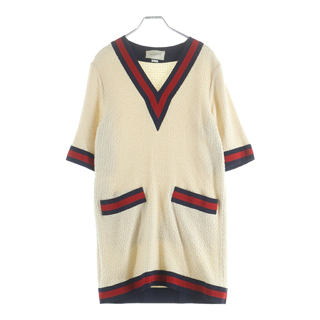 GUCCI(グッチ) 大きさ:40 シェリー酒伝達ルート V素っ首 ツィード編み物 半袖衣装 象牙色 レディース 494888【中古】【座標軸B】【色つやベージュ】【取りまわしバス発着場BRING心斎橋店】