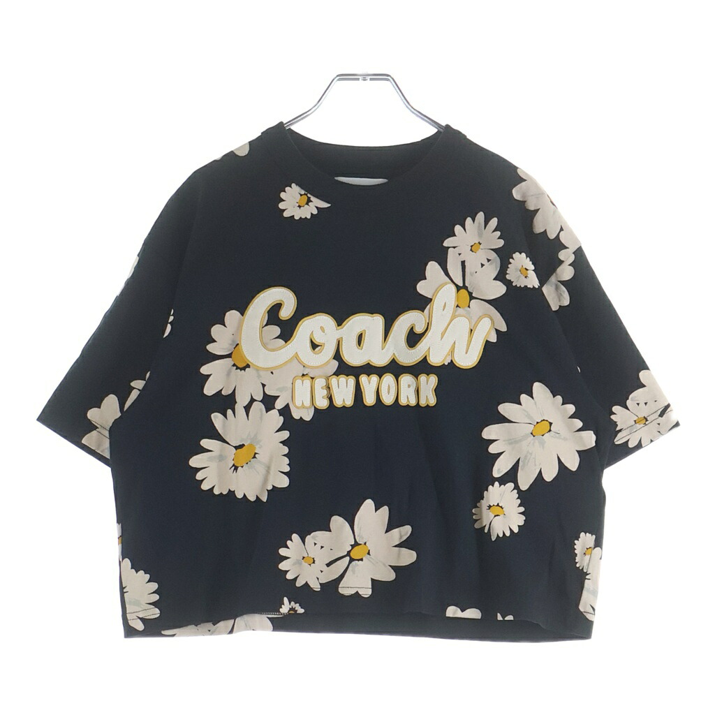 COACH(コーチ職) 大きさ:S フローラル クロップド 名書き 原作 ティーシャツ 黒いこと #S CQ180【中古】【度合いB】【色つや黒いこと】【取りまわしバス発着場BRING WASTE_NOT】