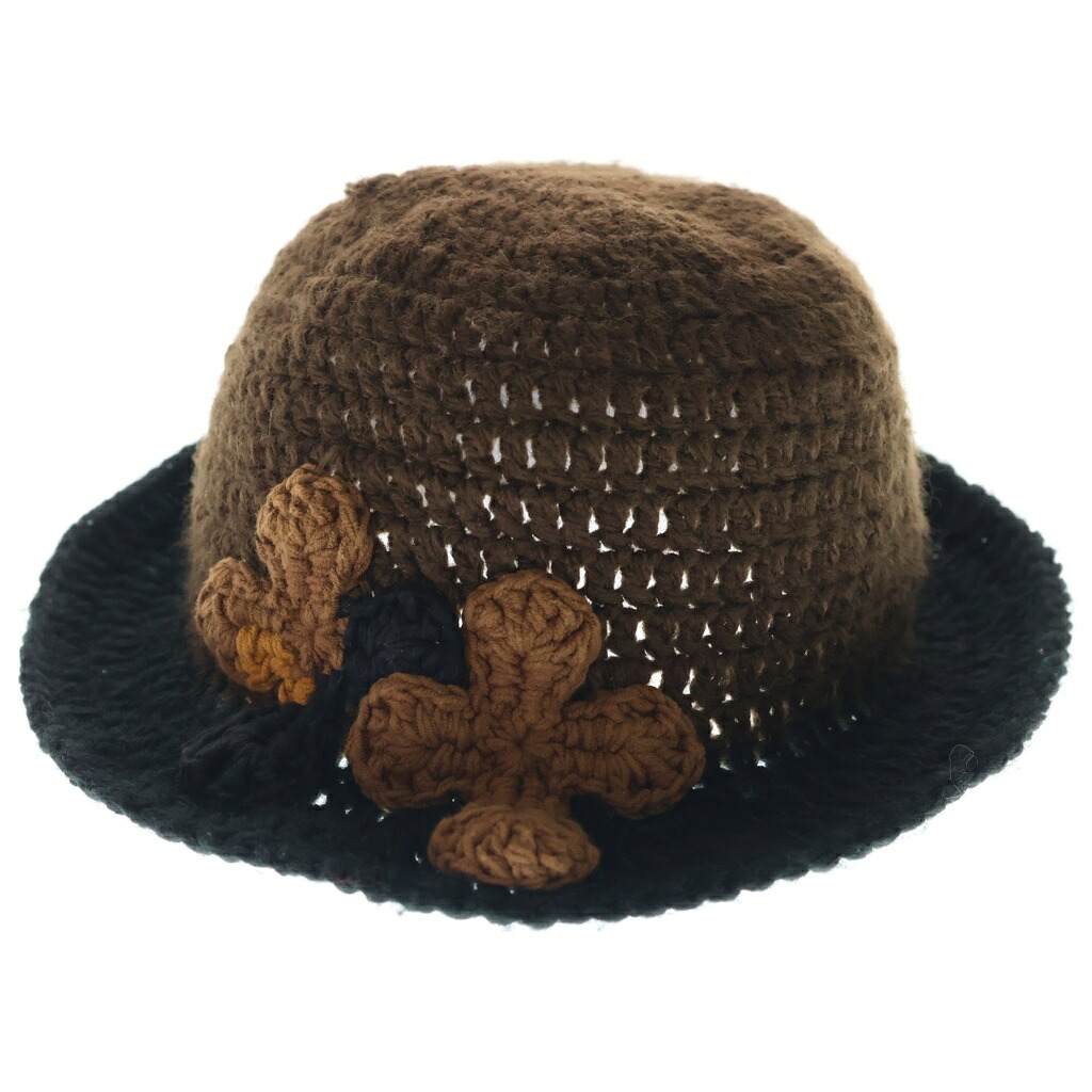 Y.A.R.N(紡糸) KNITE HAT クロスパッチデザイン ニットバケットハット 鳥打ち帽 赤銅色/黒いこと【中古】【度合いA】【色つや黒いこと】【取りまわしバス発着場BRING渋谷ANNEX店】