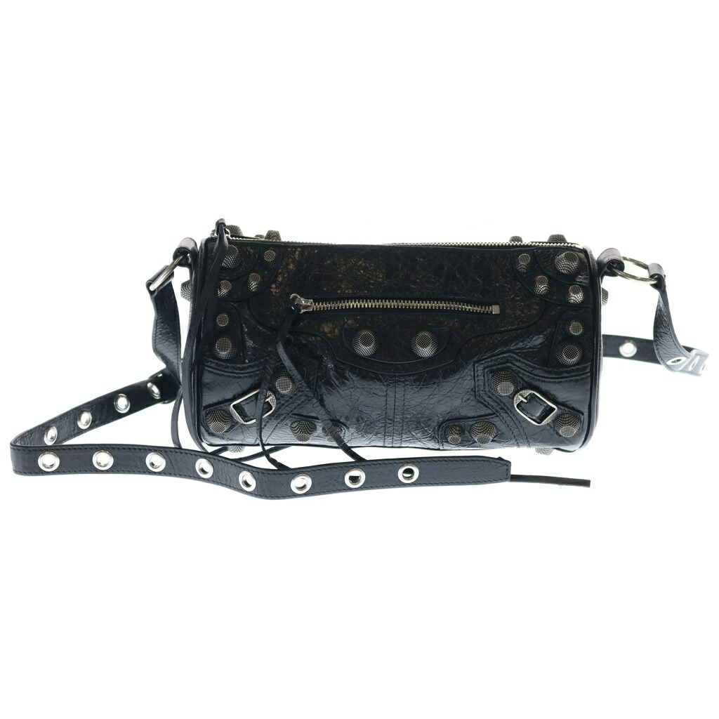 BALENCIAGA(バレンシアガ) 大きさ:- ルカ行き先 円柱 ショルダーバッグ 黒いこと なめし革 771716 しろがね色金具【中古】【座標軸A】【色つや黒いこと】【取りまわしバス発着場BRING渋谷ANNEX店】
