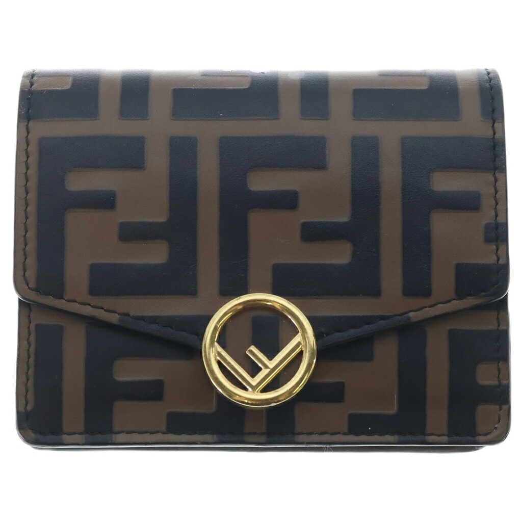 FENDI(フェンディ) コンパクトウォレット 三つ折り金入れ コインケース 赤銅色×黒いこと なめし革 8M0408 ゴールド金具【中古】【度合いB】【色つや黒いこと】【取りまわしバス発着場渋谷】